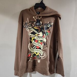NWT Ed Hardy Death Before Dishonor Pullover Hoodie Brown Size L